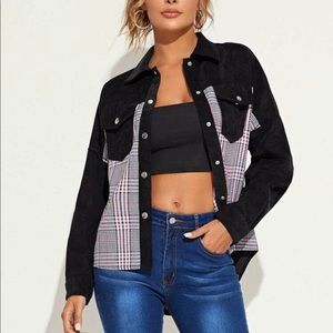 SHEIN contrast plaid button through corduroy coat